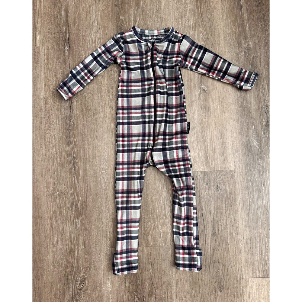 Little Bipsy x BabyBreez 6-12M Plaid Zip Pajamas One Piece Gray Red Black